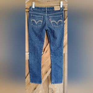 Levi's Super Skinny Blue Jeans Girls Sz 7 Stretch Dark Wash Low Rise D-2